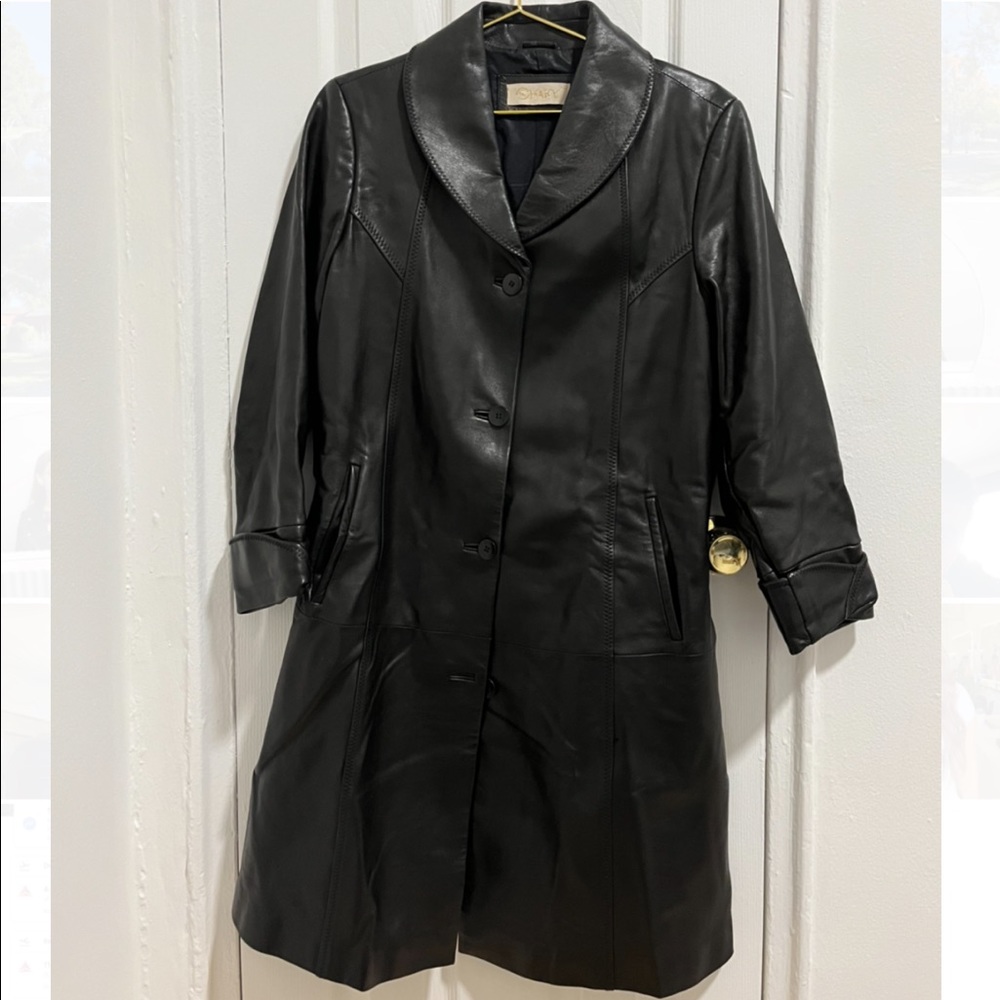 Genuine leather trench coat